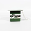 Detail of striped graduation cap gift box with Congrats GRAD text and white tassel - Green