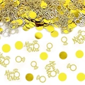 Glittery gold confetti set with Miss to Mrs, diamond rings and round shapes for party decor - Gold