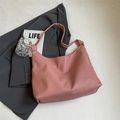 Pink lychee texture PU leather hobo shoulder bag with minimalist knotted handle detail - Pink