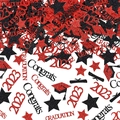 Close-up of red and black glitter graduation confetti with cap and diploma shapes - Red & Black Mix (2023)