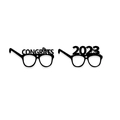 Dettaglio occhiali di carta festa laurea 2023 con scritte Congrats e 2023 intagliate - Set di Occhiali per la Laurea / Nero