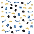 Gros plan de confettis de remise des diplômes à paillettes avec texte et étoiles - Ensemble Bleu Or Noir 2026