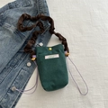 Mini green corduroy crossbody bag with brown pleated strap and FaniYissa label - Dark Green