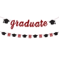 2023 Graduation Party Banner with Red Glitter Graduate Lettering and Black Doctor Caps - Red (Graduate+2026)