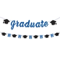 Blue glitter graduate banner with black graduation cap and 2023 year paper bunting - Blue (Graduate+2026)