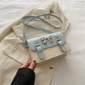 Borsa quadrata a tracolla blu e beige con fiocco argento e cinturino sottile donna - Blu e Bianco
