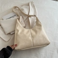 Bolso de hombro minimalista de cuero PU beige con correa ajustable de estilo retro - Caqui