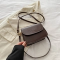 Vintage dark brown leather crossbody square bag with gold hardware and brand logo - Brown