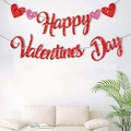 Red glitter Happy Valentines Day banner with hearts for romantic indoor wall decoration - Happy Valentines Day Standard