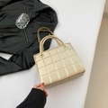 Champagne gold quilted chain square bag with glossy metallic finish for women - Champagne