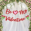 Red glitter Be My Valentine banner with roses and pink heart for romantic party decor - Be My Valentine With Rose