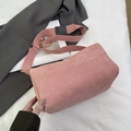 Pink corduroy crossbody bag with wide shoulder strap and soft textured finish - Pink