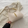 Minimalist creamy white leather underarm bag with gold metal clasp and chain strap - White