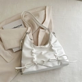 Sac fourre-tout blanc plissé élégant orné de nœuds et d'une bandoulière ajustable - Blanc