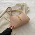 Minimalist light pink hobo shoulder bag with gold chain strap and metal buckle - Khaki