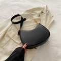 Elegant black crescent shoulder bag with golden chain strap and smooth leather finish - Black