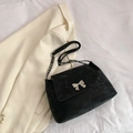 Chic black butterfly shoulder bag in matte finish with silver chain strap and bow - Black