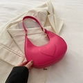 Chic rose pink crescent hobo bag with embossed 3D heart pattern and gold hardware - Rose Red