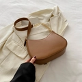 Brown semi-circle underarm bag with gold chain strap and smooth faux leather finish - Brown