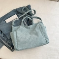 Mint green corduroy tote bag with textured stripes and adjustable crossbody strap - Blue
