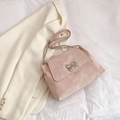 Pink tote bag with silver metal bow detail and elegant chain shoulder strap - Pink