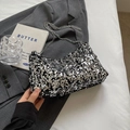 Sac baguette pailleté argent et noir avec bandoulière en chaîne métallique élégante - Argent