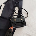 Retro black leather square handbag with dual gold metal buckles and top handle design - Black