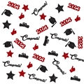 Red and black glitter graduation confetti set with caps stars and 2023 numbers - Red Black Set 2026