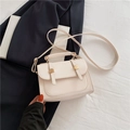 Chic cream white small crossbody bag with gold round buckles and top handle - Off White