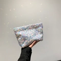 Iridescent sequin handbag with colorful glitter finish and metal zipper detail - White