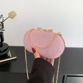 Elegante rosa Glitzer-Umhängetasche mit goldenem Bogen-Verschluss und Kette - Rosa