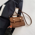 Retro brown leather rectangular crossbody bag with gold-tone hardware and top handle - Brown