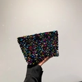 Chic handheld sequin clutch bag with colorful patterns and zipper closure for women - Colorful