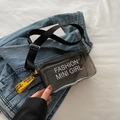 Mini borsa a tracolla nera traslucida con stampa Fashion Mini Girl e nastro giallo - Nero