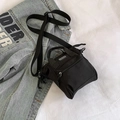 Mini black canvas crossbody bucket bag with SPORT logo and adjustable wide strap - Black