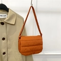Quilted nylon crossbody bag in bright orange with matching shoulder strap for women - Orange