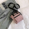 Pink canvas crossbody bucket bag with S-SPORT label and black nylon straps - Purple