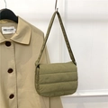 Olive green quilted down shoulder bag for women with minimalist crossbody strap - Green