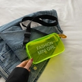 Mini sac bandoulière transparent jaune néon en TPU avec sangle noire et texte imprimé - Vert Fluorescent