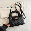 Classic black quilted handbag with golden twist lock and adjustable shoulder strap - Black