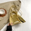 Golden crocodile embossed mini shell bag with matching envelope pouch and crossbody strap - Gold