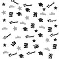 Confettis de remise de diplôme 2023 noir et argent avec étoiles et chapeaux de fête - Ensemble Noir Argent 2026