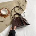 Dark brown crocodile embossed shell bag with a small matching coin purse attachment - Brown
