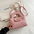 Pink quilted leather crossbody handbag with elegant diamond pattern and gold buckle - Pink