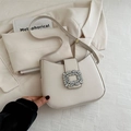 Elegante borsa sottobraccio bianco crema con fibbia quadrata di strass lucenti - Bianco