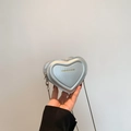 Mini heart-shaped crossbody bag in metallic silver with gold fashion lettering and chain - Silver