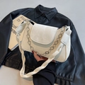 Chic cream-colored shoulder bag with floral silver chain strap and minimalist design - Off White
