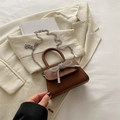Mini sac à main en cuir marron avec nœud en strass argenté et bandoulière chaîne - Marron