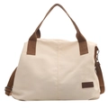 Bolso tote de lona crema y marrón con correa bandolera y parche de moda decorativo - Blanco