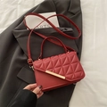 Chic burgundy quilted square handbag with gold hardware and top handle for women - Red